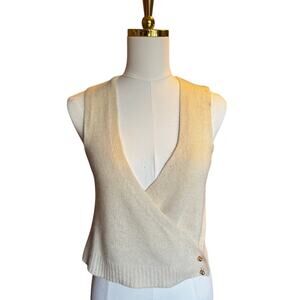 Vintage White Stag Wrap Sweater Vest Ivory Minimalist Size L